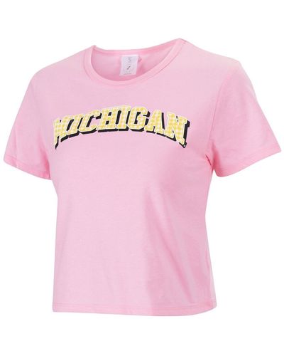 ZooZatZ Michigan Wolverines Gingham Logo Cropped T-shirt - Pink
