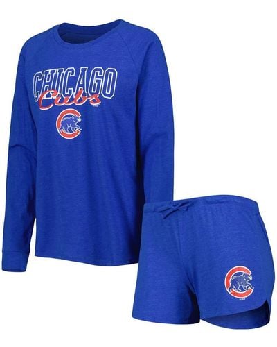 Concepts Sport Chicago Cubs Meter Knit Raglan Long Sleeve T-shirt And Shorts Sleep Set - Blue