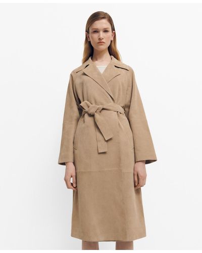 Mango 100% Suede Trench Coat - Natural
