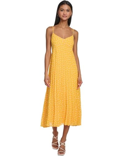 Karl Lagerfeld Polka-dot Pleated A-line Dress - Yellow