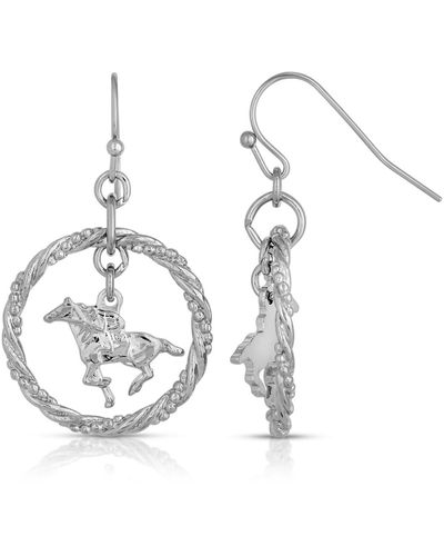 2028 Silver-tone Suspended Horse Drop Earrings - Gray