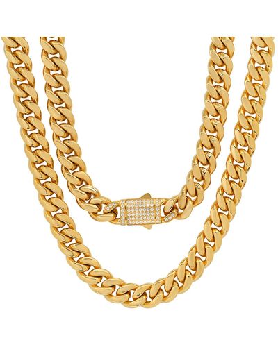 Steeltime 18k Stainless Steel Thick Cuban Link Chain Necklace - Metallic
