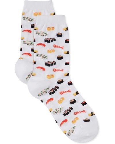 Hot Sox Sushi Print Fashion Crew Socks - White