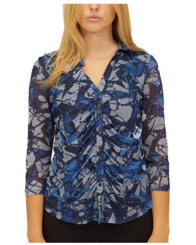 Cable & Gauge Printed Mesh Button-up Shirt - Blue