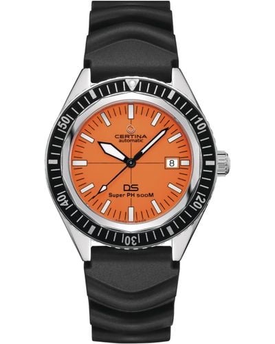 Certina Swiss Automatid Ds Super Ph500m Black Rubber Strap Watch 43mm - Gray