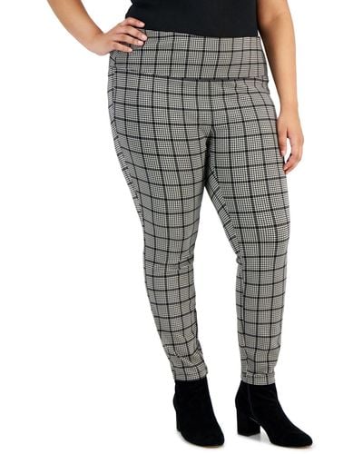 Style & Co. Plus Size Houndstooth Pull-on Ponte Pants - Gray