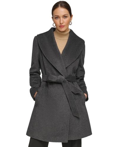 DKNY Shawl-collar Wool Blend Wrap Coat - Black