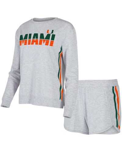 Concepts Sport Miami Hurricanes Cedar Tri-blend Long Sleeve T-shirt And Shorts Sleep Set - White