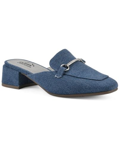 White Mountain Quin Low Block Heeled Mule - Blue