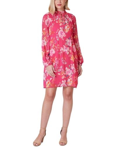 Jessica Howard Petite Floral-print Pleated Dress - Red