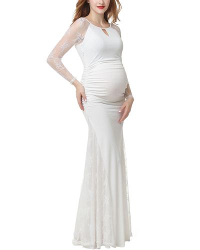 Kimi + Kai Kimi + Kai Maternity Lace Trim Mermaid Maxi Dress - White