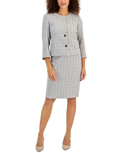 Le Suit Tweed Four-button Jacket & Pencil Skirt Suit - Gray