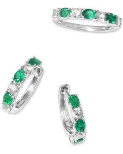 Effy Effy Emerald White Small Hoop Earrings Ring In 14k White Gold - Green