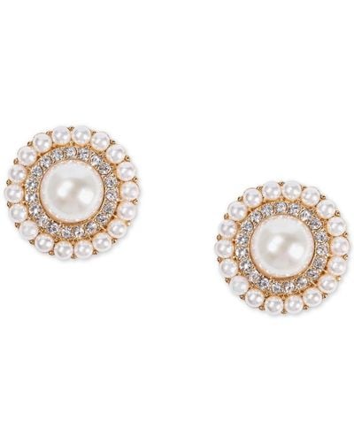 Charter Club Gold-tone Pave & Imitation Pearl Orbital Button Earrings - White