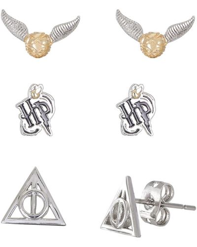 Harry Potter Silver Plated Stud Earrings Set Hp - White