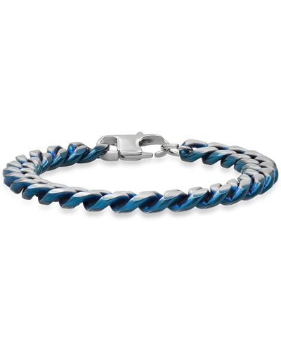 Steeltime Stainless Steel Ion Plating Cuban Link Chain Bracelet - Blue