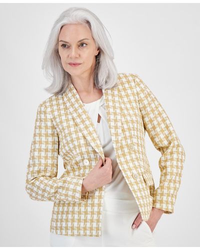 Kasper Houndstooth Faux Double-breasted Jacket - Natural