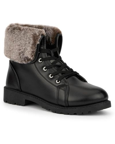 Olivia Miller Ana Faux Fur Combat Boot - Black