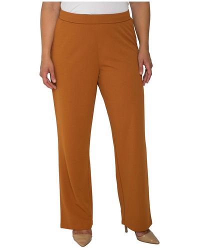 Standards & Practices Plus Size High Waist Stretch Crepe Pants - Brown