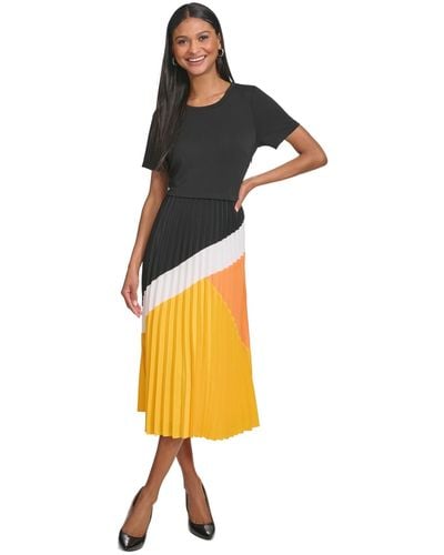 Karl Lagerfeld Pleated-skirt Midi Dress - Yellow