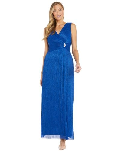 R & M Richards Metallic Embellished Sleeveless Gown - Blue