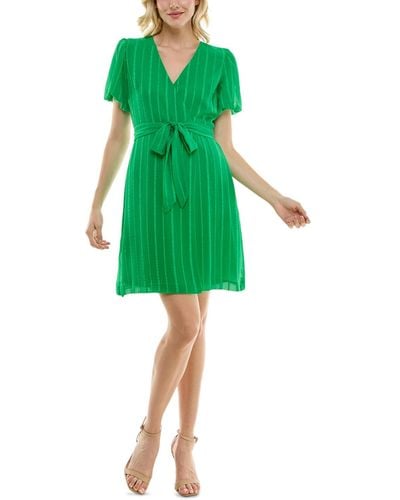 Maison Tara Puff-sleeve Chiffon Dress - Green