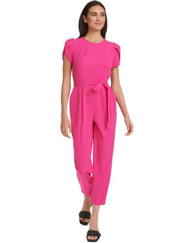 Calvin Klein Short-sleeve Waist-tie Jumpsuit - Pink
