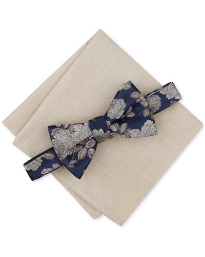 BarIII Ellery Floral Bow Tie & Solid Pocket Square Set - Blue