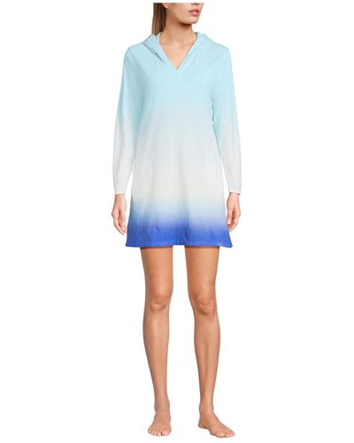 Lands' End Cotton Jersey Long Sleeve Hooded Swim Cover-up Dress - Blue