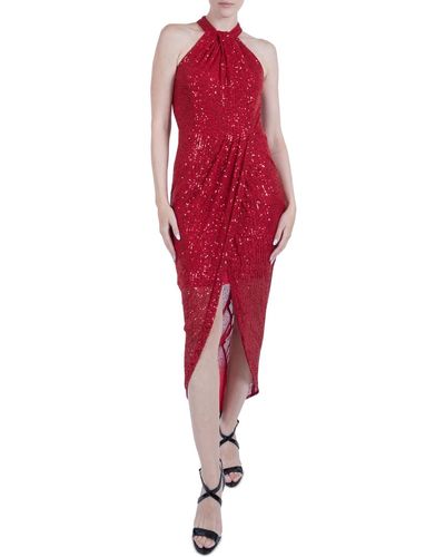 Julia Jordan Sequin Twist-neck Tulip-hem Dress - Red