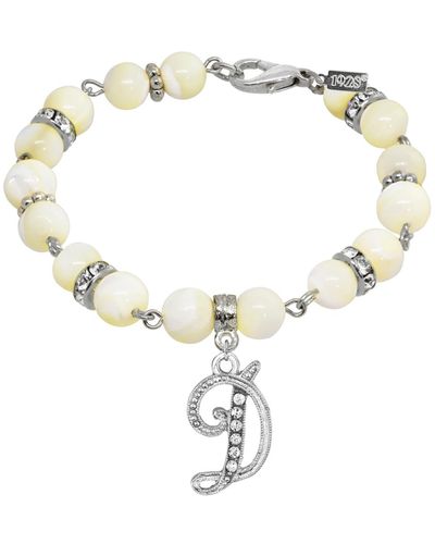 2028 Silver Tone Cultured Mother Of Pearl Crystal Initial Clasp Bracelet - White