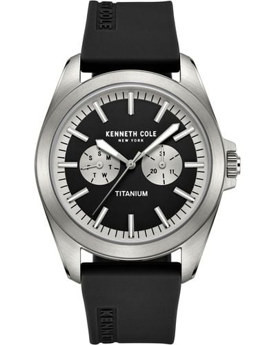 Kenneth Cole Titanium Multi-function Silicone Strap Watch 42mm - Black