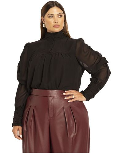 Eloquii Plus Size Romantic Puff Sleeve Blouse - Brown