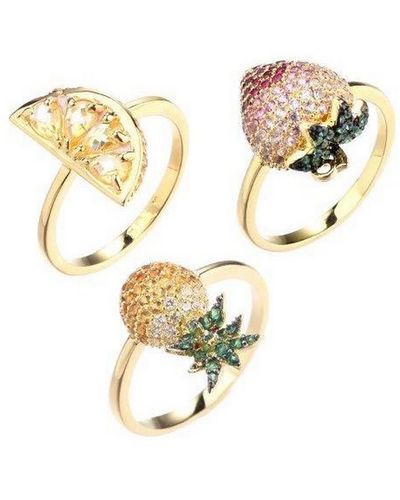Noir Jewelry Stackable Cubic Zirconia Fruit Ring Set - Metallic