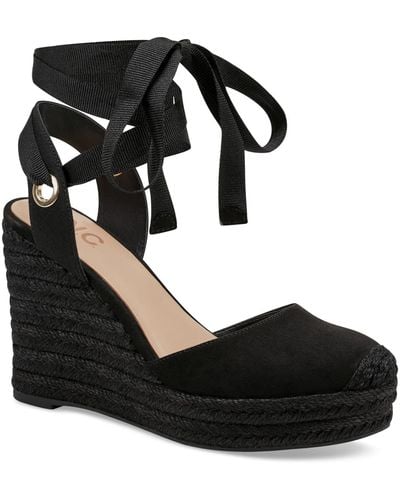 INC International Concepts Maisie Lace-up Espadrille Wedge Sandals - Black