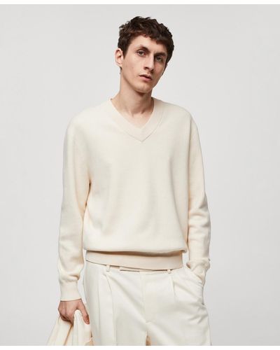 Mango V-neck Knit Sweater - White