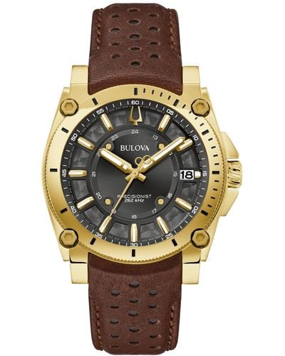 Bulova Precisionist Icon Leather Strap Watch 40mm - Metallic