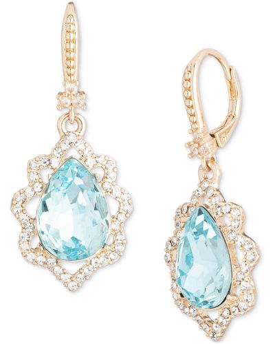 Marchesa Gold-tone Pave & Pear-shape Drop Earrings - Blue