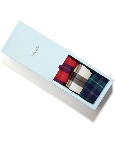 Stems Tartan Socks Gift Set Of Three - Blue
