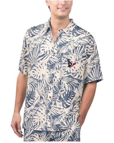 Margaritaville Houston Texans Sand Washed Monstera Print Party Button-up Shirt - Blue