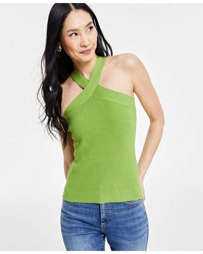 INC International Concepts Halter-neck Sleeveless Sweater Top - Green