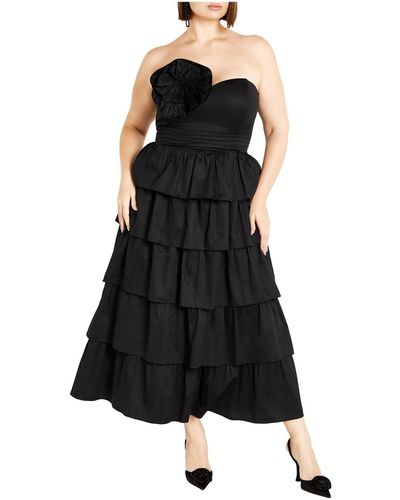 City Chic Plus Size Rosa Strapless Tiered Ruffle Maxi Dress - Black