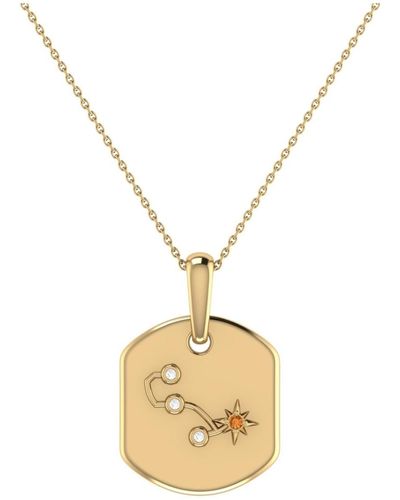 LuvMyJewelry Scorpio Design 14k Gold Citrine Stone Diamond Tag Pendant Necklace - Metallic