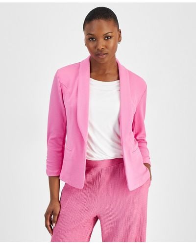 BarIII Petite 3/4-sleeve Shawl-collar Blazer - Pink