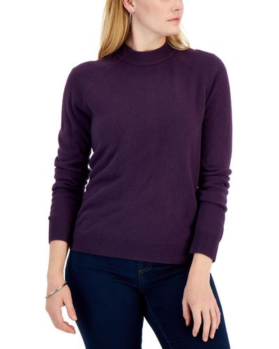 Karen Scott Zip-back Mock-neck Sweater - Purple