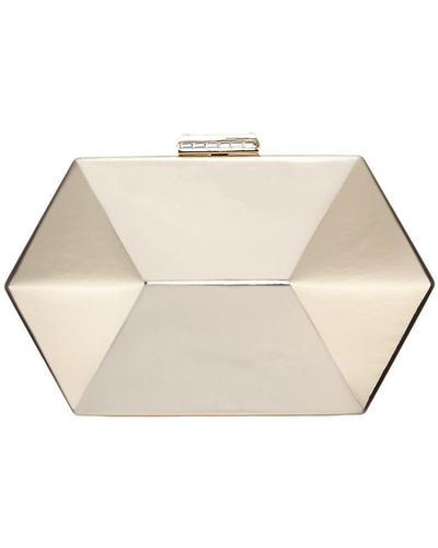 Nina Geometric Mirror Metallic Patent Minaudiere Handbag - White