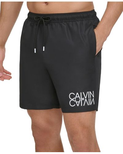 Calvin Klein Reflection Logo Elastic Waist 7" Volley Swim Trunks - Black