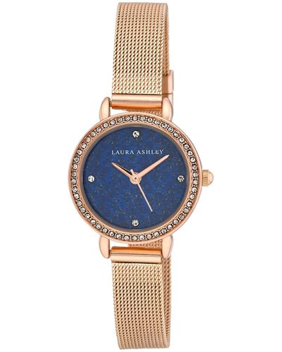 Laura Ashley Gemstone Rose Gold-tone Alloy Mesh Bracelet Watch 26mm - Blue