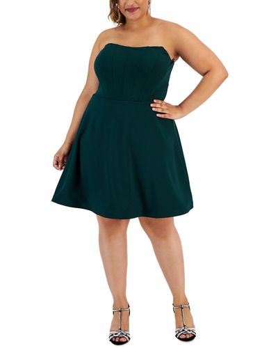 B Darlin Trendy Plus Size Strapless Bustier Dress - Green