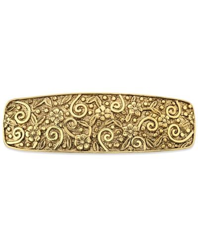 2028 Tone Floral Etched Hair Barrette - Metallic